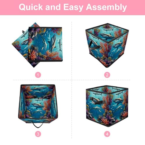Boîte de rangement pliable requin grand format avec poignée cuir solide