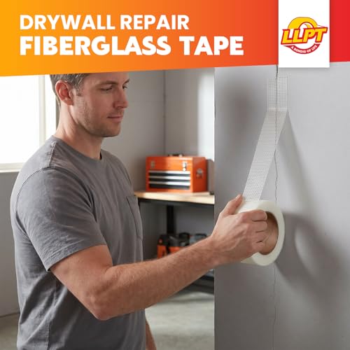 Image of LLPT Drywall Repair Fiberglass Joint Tape, 7.8 inch x 100 Ft, White | Self Adhesive, Industrial Grade, Extra Strength Fiber Mesh, Repositionable, Easy Use for Seam Patch Wall Crack Seam Repair