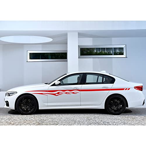 Ruiante 2Pcs Vinyl Stickers Car Side Door Sticker Long Stripe Auto Body Racing Sports Decals Flame Pattern Graphics Car Waistline Decal For Universal Car Accessories Decoration (Red) #TOP4