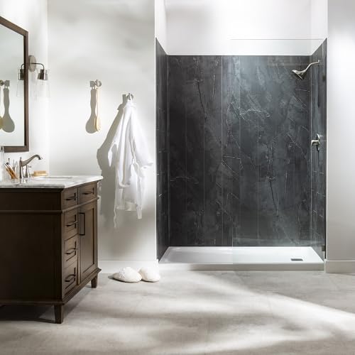 Palisade 78in x 60in x 32in Waterproof Vinyl Shower Surround Kit with Accessories in Cracked Slate