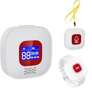 Salvavita Anziani, Pulsante Salvavita Anziani WiFi, App Tuya Smart/Smart Life per Ricevere Notifiche da Remoto (Supporto solo 2.4GHz Wi-Fi), 1 Ricevitore + 1 Pulsante+1 Bracciale
