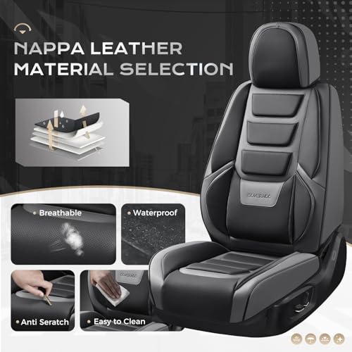 Image of Coverado Car Seat Covers, Front Covers for Cars, Car Seat Cover Front Seats, Automotive Seat Cover, Waterproof, Leather Car Seat Cushion, Universal Interior Covers Seat Protectors for Most Cars Gray
