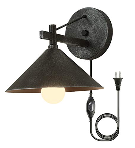 FSLiving 室外ブラケットライト 玄関ライト 玄関照明 壁掛けライト コンセント式 防水スイッチ付き 庭園灯 玄関灯 アンティーク風 屋外用 ウォールランプ ガーデン 室内 廊下 防雨 室外用