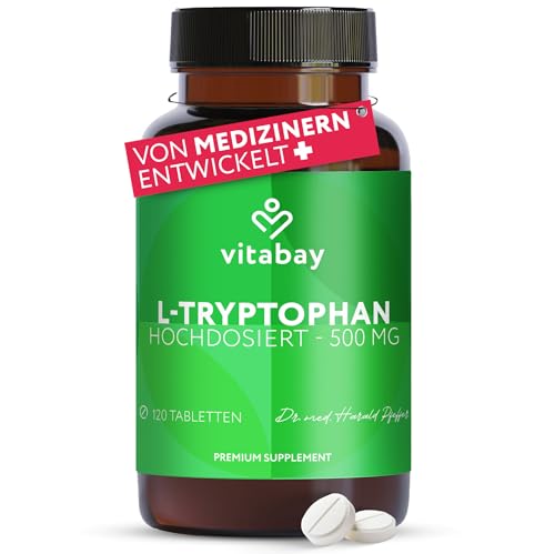Vitabay L Tryptophan Hochdosiert 500mg - 120 Tabletten L-Tryptophan Vegan & Laborgeprüft - Triptofan Ltrypthophan ohne unerwünschte Zusatzstoffe