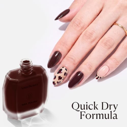 Image of AZUREBEAUTY 18ML Dark Brown Fall Nail Polish | Quick Dry Air-Dry Formula, Long Lasting Glossy Finish, Easy DIY Manicure & Nail Art, Elegant Nail Color for Women