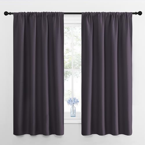 NICETOWN Kitchen Curtains, Short Blackout Drapes, Greyish Purple, 42" Wide by 54" Long, 2 PCs, Thermal Insulated Blackout Curtain Panels for Kids Room, Play Room