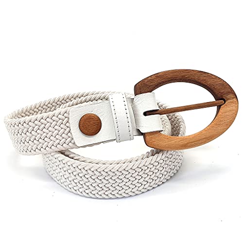 Wood Belt Unisex Business Cotton Belt SIMPLE Clever 317 Walnut, Small, White
