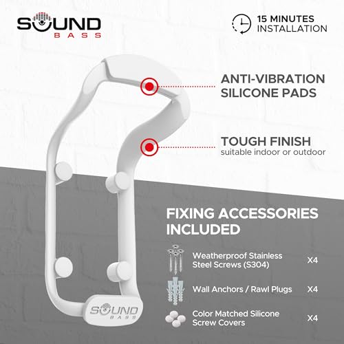 Image of Sound Bass Move Speaker Wall Mount Bracket, Weatherproof, White | Compatible with Sonos Move & Move 2, Including Mounting Accessories