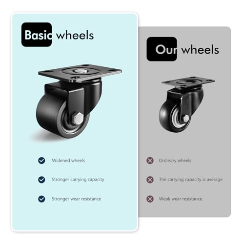 2 Roues de Roue de Inch 4, Charge de roulettes lourdes 2200lbs, Roulettes industrielles pivotantes à centre de gravité basse, roulette plate pour meubles et bancs de travail