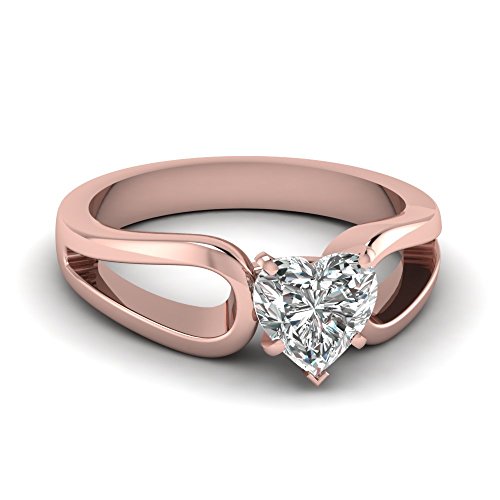 Bagues de fiançailles Or Rose et pierre cœur précieuse | Splendeur solitaire duo anneau