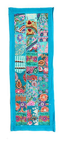 Aga's Own Tischläufer Wandbehang Indisch Stickerei Orientalisch Tischdecke Baumwolle Deko (Türkis, 30x200) Cover