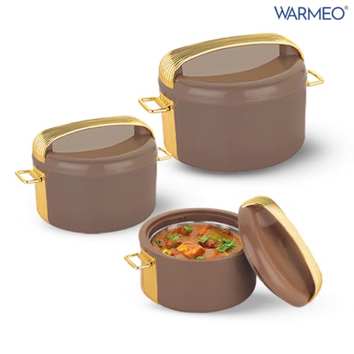 Image of WARMEO Majestic Inner Stainless Steel Casserole Set of 3 (800ml, 1200ml, 2100ml), Brown | PU Insulated | BPA Free | Food Grade | Easy to Carry | Easy to Store | Chapati | Roti | Curd Maker