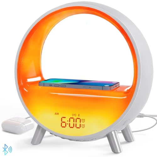 MOMILLA-Sunrise-Alarm-Clocks-with-Bluetooth-Speaker-White-Noise-Sound-Machine-with-with-Wireless-Charging-Station-11-Lights-Effects-Night-Light-Wake-up-Light-Sunset-Lamp-Bedrooms-for-Adults-Kids MOMILLA Sunrise Alarm Clocks with Bluetooth Speaker, White Noise Sound Machine with with Wireless Charging Station, 11 Lights Effects Night Light, Wake up Light Sunset Lamp Bedrooms for Adults Kids - Image 1