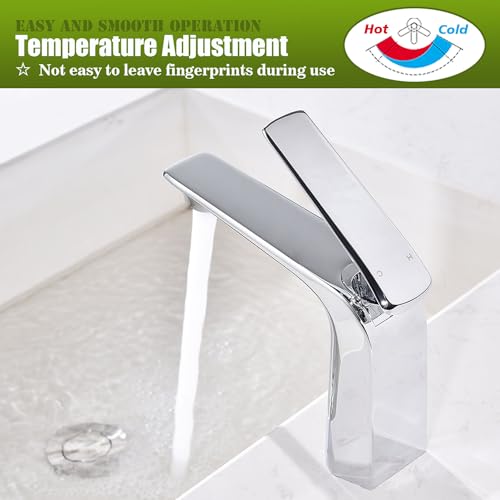 TOCALOCA Bathroom Sink Faucet Chrome Single Handle 1 Hole Vanity Sink Faucet Cold and Hot Water Mixer Tap, Single Lever Lavatory Faucet by TOCALOCA - Used condition - Image 5