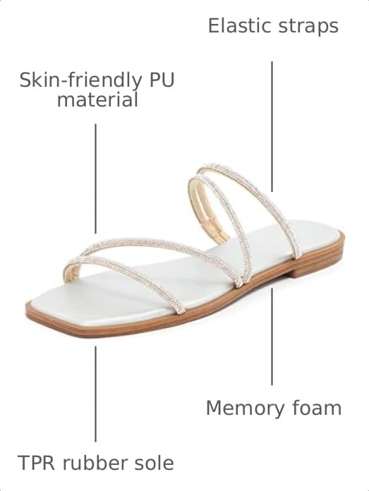 Image of vodvob Women's Rhinestone Flat Sandals Slip on Memory Foam Sandals Open Toe Slide Sandals