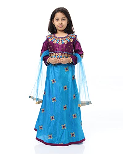 Image of Ashwini Girls Skirt Top With Neck Embroidery Work | Readymade Indian Kids Ethnic Skirt Top