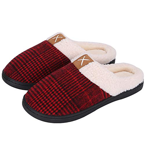 Puricon Frauen Damen Mädchen Hausschuhe, Weiche Gemütliche Komfortable Wolle Stoff Memory Foam rutschfeste Herbst Winter Hausschuhe Atmungsaktive Hausschuhe für Frauen,EU38/39 = 24.5-25CM,Rot Cover