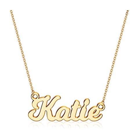 Ursteel Custom Name Necklace Personalized, 14K Gold Plated Personalized Name Necklace Dainty Name Plate Necklace Jewelry Personalized Gifts for Women Teen Girls, Metal, Cubic Zirconia Cover
