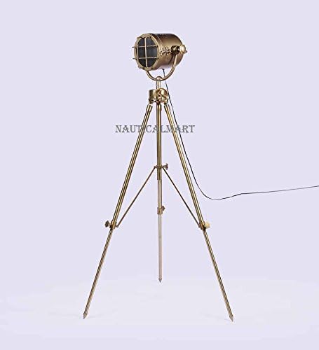 NauticalMart Royal Antique Brass Wooden Tripod Floor Lamp for Living Room