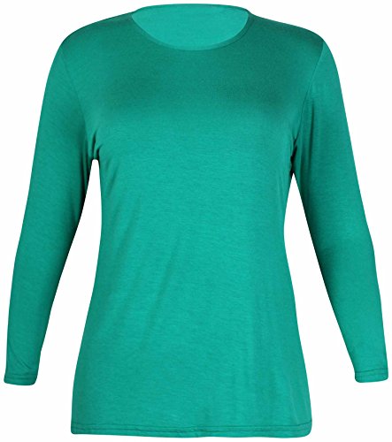 Image of Womens New Plain Long Sleeve Casual Top Ladies Basic Stretch Fit Crew Neck Everyday T-Shirt Tops Plus Size Jade Green Size 26-28
