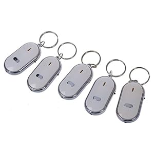 Gallaxy Sleutelzoeker sleutelzoeker opspoelen, sleutelhanger, LED-licht, fluiten, sleutelhanger, 5 stuks, wit