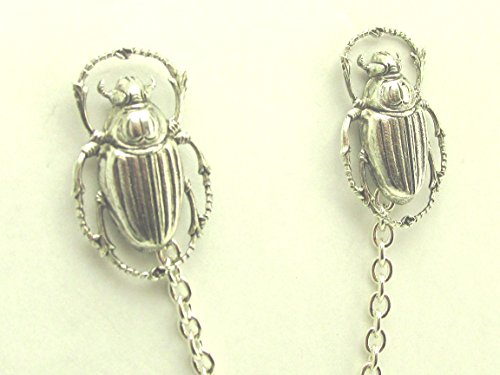 Silver Scarab Sweater Clips Egyptian Revival Collar Chain Scarab Beetle Collar Pins #TOP6