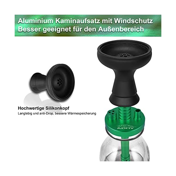 ADMY Mini Shisha Set,Hookah to go Aluminium 33cm,Kleine Wasserpfeife Komplettset Kaminaufsatz Silikonkopf Schlauch… – Bild 3
