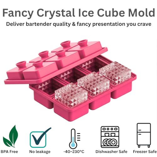 Image of Premium Large 3D Crystal Square Ice Cube Tray, Silicone Molds for Chilling Drinks, Chocolates, Juice, Jelly and Many More. (Pink)