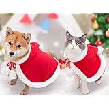 DERAYEE クリスマス 猫の服 犬服 小型犬 帽子 防寒 保温 サンタ 秋冬服 二足歩行 可愛い ペット用品 仮装 コスチューム (帽子付きマント, L)