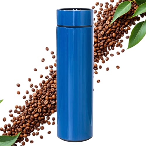 Smart - Termo de acero inoxidable (500 ml, funciona con pilas, duración de hasta 500 días, incluye infusor de té de acero inoxidable, pantalla táctil con indicador de temperatura y código de colores,