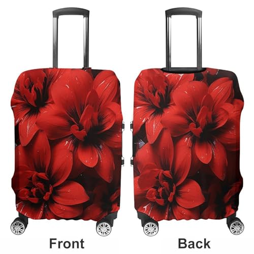 Travel Luggage Cover Elastic Suitcase Protector Anti-Scratch Washable Red Flower On Black Luggage Sleeve Tsa Approved Carry on Covers Baggage Cover Fits 18-32 Inch Luggages3