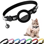 Airtag Cat Collar, Air tag Cat Collar with Bell and Safety Buckle in 3/8" Width, Reflective Collar with Waterproof Airtag Holder Compatible with Apple Airtag for Cat Dog Kitten Puppy (Black)