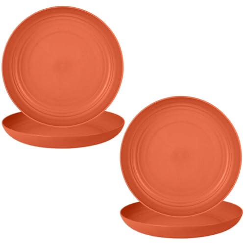 Image of Wheat Straw Dinner Plate Set, Eco-Friendly Dinner Set Round Serving Plate, Dishwasher & Microwave Safe - Perfect for Dinner Dishes Deep Plates Easy to Clean (ORANGE-4PCS, 23 CM)