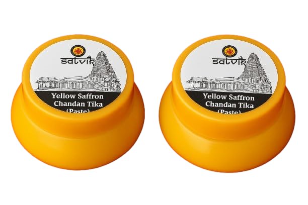 SATVIK Saffron Yellow Chandan Tikka Paste Pack of 2 | Sacred Kumkum Tilak for Pooja, Temple Rituals & Festivals | Traditional Spiritual Paste for Hindu Religious Ceremonies