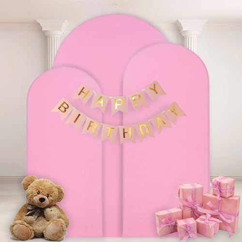 WEERRW Wedding Arch Cover Pink Spandex Fitted Set of 3 Balloon Arch Stand Covers Round Top Chiara Stretchy Backdrop for Birthday Party Baby Shower Banquet Decoration (6FT, 6.6FT, 7.2FT) - image 2