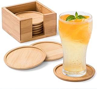 Rainsworth Bamboo 10cm Coasters, Set of 8 Round Drinks Coaster Mat for Coffee Beer Mug Wine Glass Bottle, Protection Tabletop, Warm Gift for Home & Office Decor