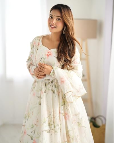 Image of KD Floral Printed Anarkali kurta Pant Set with dupatta,Anarkali dress, Full Sleeves, Floor Length, Georgette kurta for women