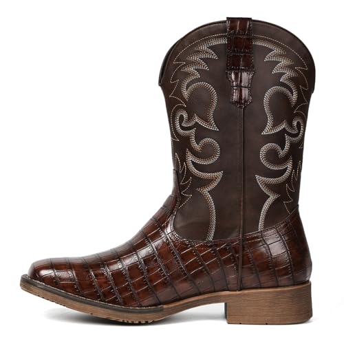 Image of IUV Cowboy Boots For Men Western Caiman Tail Print Wide Fashionable Boots