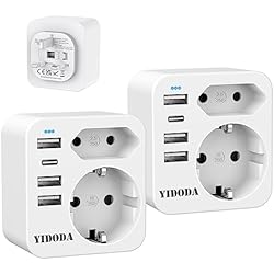 Gb Persianas 6 En 1Adaptador Enchufe UK, Adaptador de Viaje Inglaterra con Viaje 3 Puertos USB y 1 Tipo C,Europa español 2-Pin a 3-Pin GB Gran Bretaña para Escocia Irlanda Gales Maldivas Gran Bretaña ?2 Piezas?