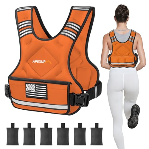Image of APEXUP Adjustable Weighted Vest, 4-10lb /12-18lb /20-32lb Vest with 6 Ironsand Weights and Large Pocket, Weight Vest for Men Women Strength Training, Running, Walking