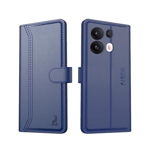 Image of AIBEX Compatible for Oppo Reno 13 Pro 5G Flip Cover Leather Finish with Magnatic Closure | Inside TPU with Card Pockets | Wallet Stand | Complete Protection Flip Case -Blue