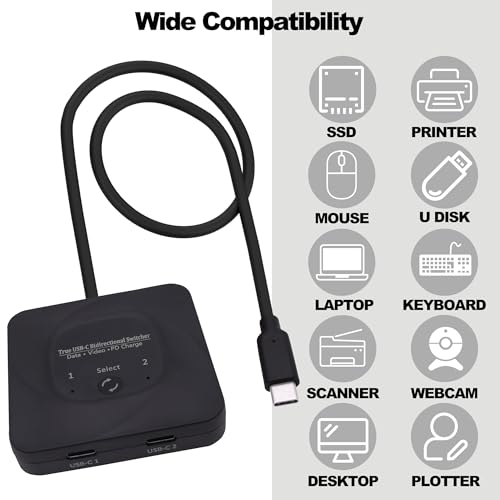 Interruptor USB-C bidireccional 1 en 2 salidas compatible con transmisión de video 8K 7