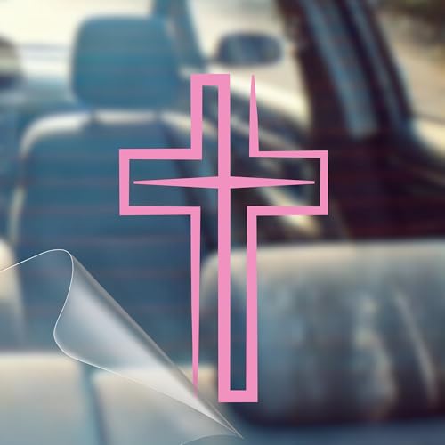 Image of Modern Cross - Christian Jesus Cross Car Vinyl Decal Bumper Sticker for Car, Wall, Window, Vehicle, Weather Resistant, Viral (1, Pink)