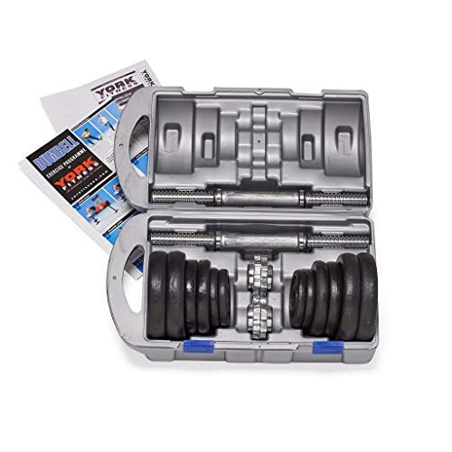 York Fitness Jeu d'halteres en fonte de 20 kg avec valise...