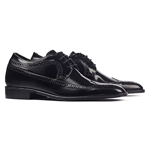 MASALTOS Zapatos de Hombre con Alzas Que Aumentan Altura hasta 7 cm. Fabricados en Piel. Modelo London Negro 44