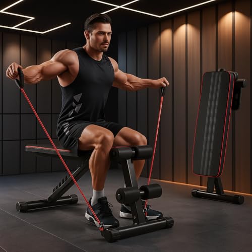 Image of Proton Foldable Adjustable Weight Bench for Full Body Workout - 7 Backrest Positions, Resistance Bands, 660 lbs / 300 KG Capacity, Home Gym Incline /Decline Bench for Strength Training & Sit-Ups