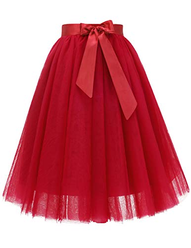 Tutu Tulle Skirt Mesh Layered Teens Knee Length for Wedding Party Evening Red M