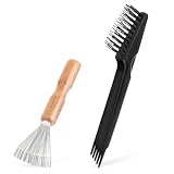 IANFAN 2 detergenti per spazzole, detergente per spazzole per capelli, con manico in legno, con filo metallico, per rimuovere i peli dalle setole e dai pettini
