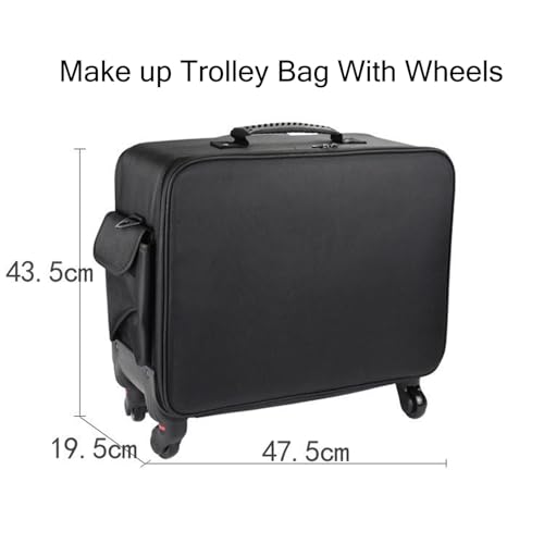 Image of Professional Train Case Hardside Vanity Jumbo Makeup Artist Rolling Trolley Beauty Makeup Cosmetic Trolley Hairstylist Travel Organizer Bag - 360 Wheels - Expendable Handle (8516 /XXXL /Trolley)
