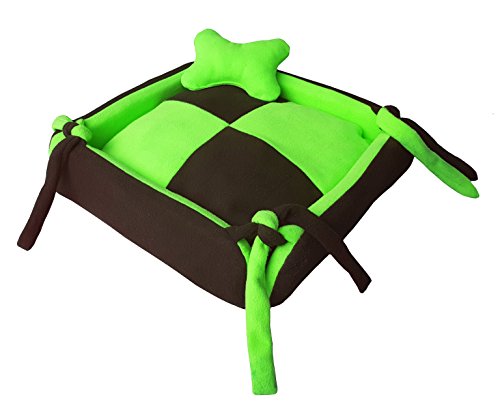 Image of Fluffy's Luxurious Dog /Cat Bed Square Shape Super Soft Foam Reversible Sky Blue & Black (Green, Medium)